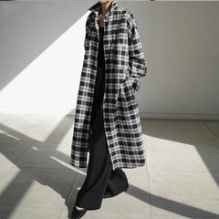 Classic Plaid Lapel Collar Maxi Shirt Dress
