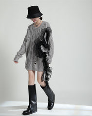 Casual Openwork Quilted Yarn Sweater