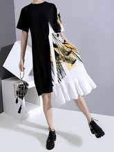 Loose Split-Joint Falbala Cropped Midi Dress