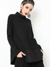 Black Zipper Asymmetric Split-Joint Split-Side T-Shirts Tops