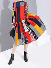 Women Retro Stitching Floral Stand Collar Dress