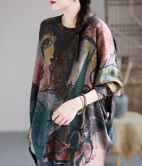 Retro Literary Casual Round Neck Print Top