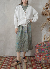 Printed Oblique Placket Retro Button One-Piece Midi Dress