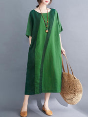 Loose Color Matching Split-Joint Midi Dress