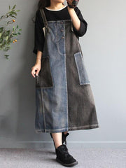 Contrast Color Spliced Jean Sleeveless Dress