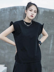 Solid Color Fly Sleeve Round Neck T-Shirt