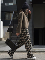 Retro Plaid Wool Wide Leg Pants