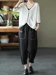 Retro Loose Split-joint Casual Harem Pants