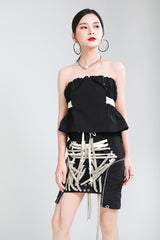 Women Contrast Drawstring Strap Skirt