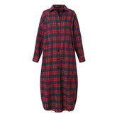 Classic Plaid Lapel Collar Maxi Shirt Dress