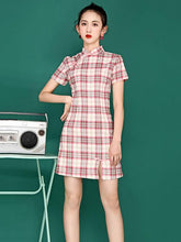 National Plaid Split-Side Short Cheongsams