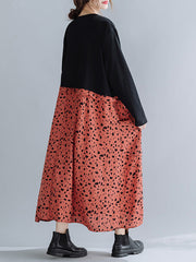 Printed Stitching Mid-Length Pocket Midi Dress