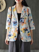 Loose Ramie Floral Printed Suit Outwear