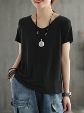 Solid Color V-Neck Simple T-Shirt
