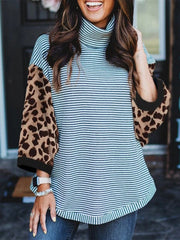 Loose Striped Printed Turtleneck Sweater
