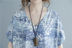 V-Neck Printed Short Sleeves Maxi Dress