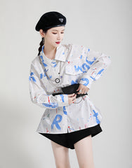 Women Lapel Printed Casual Loose Shirt