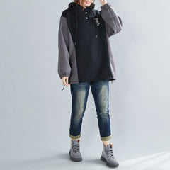 Women Thick Hooded Color Matching Casual Sweatshirt