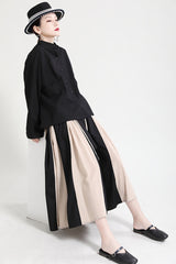 Women Color Matching High Waist A Line Skirt