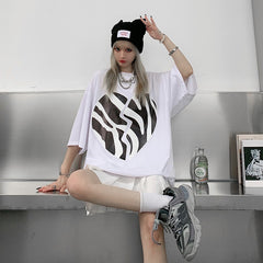Women Zebra Print Loose Short Sleeve T-Shirt