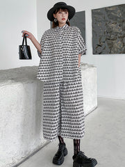 Urban Cat Stamped Batwing Sleeves Blouse&Wide Leg Pants Two Pieces Set