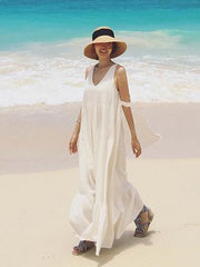 White Loose Cotton Sleeveless Long Dress