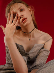 Korea Style Cross Woman Choker Necklace