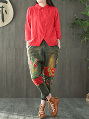 Casual Slant-Front Retro Art Shirt