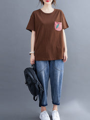 Loose Slim Pocket Patch Embroidered Casual T-Shirt