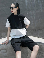 Loose False-Two Contrast High-Low T-Shirt