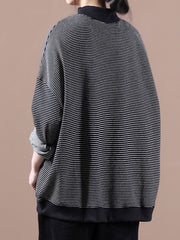 Women Loose Striped High Neck Bottoming Sweatshirt