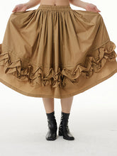 A-Line Roomy Falbala Pleated Pure Color Split-Joint Skirts Bottoms
