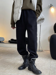 High-Waisted Drawstring Solid Color Fleece Pants