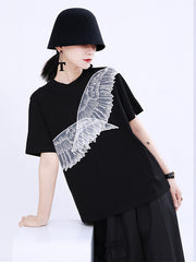 Women Embroidery Printed Loose Casual Short Sleeve T-Shirt