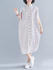 Loose Contrast Plaid Short Sleeve Dress