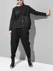 Women Round Neck Loose Stitching Casual Shirt