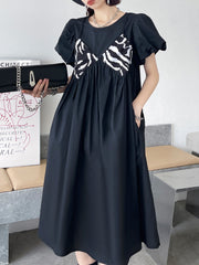 Summer Round Neck Printed Split-Joint Midi Dress