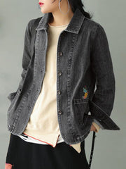 Vintage Embroidered Jean Lapel Outwear