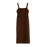 Retro Chic Solid Color Suspender Dress