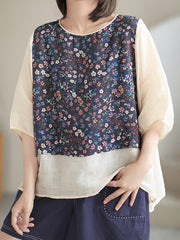 Round Neck Split-Joint Jacquard Casual Blouse