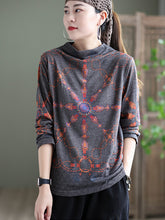 Retro Floral Printed Half-Neck Sweatshirt