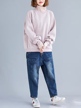 High-Neck Solid Loose Sweatshirt