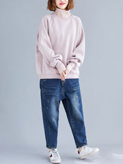 High-Neck Solid Loose Sweatshirt