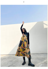 Women Retro Print Loose Strap Dress
