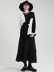 Loose Geometric Contrast Lantern Sleeve Sweatshirt