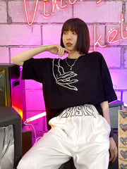 Women Round Neck Loose Embroidered Casual T-Shirt