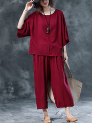 Women Loose Wide Leg Pants Casual Top Two Piece Suit