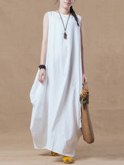 Solid Color Literary Sleeveless Maxi Dress