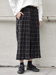 Pleated Plaid Loose Pants
