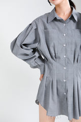 Women Cross Waist Plaid Long Sleeve Shirt Dress
